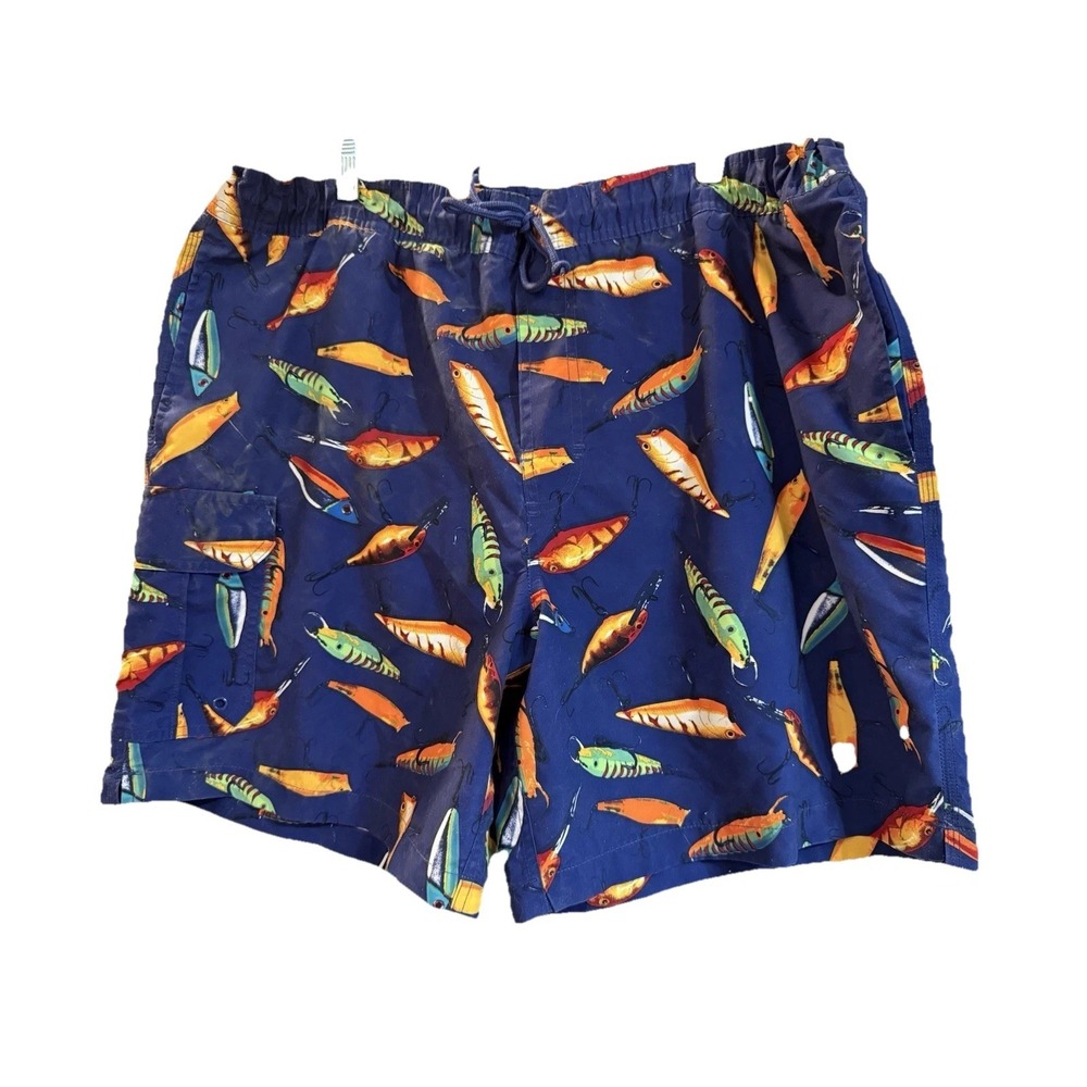 Trader Bay Swim‎ Shorts with Lining Men's Sz L Fish  Design